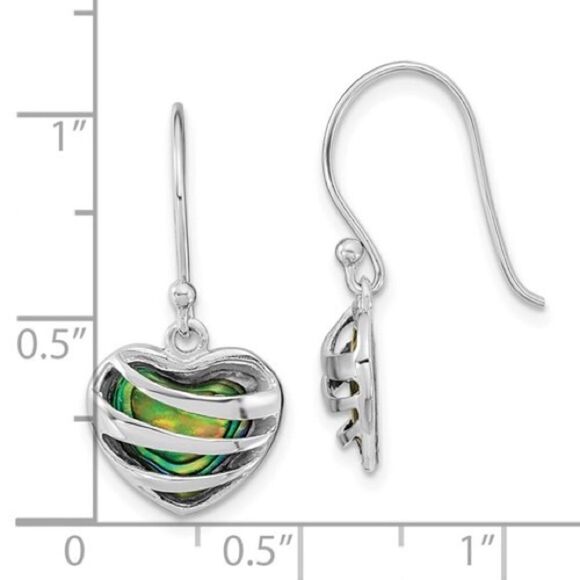 Sterling Silver  Abalone Heart Shephard Hook Earrings - Picture 2 of 3